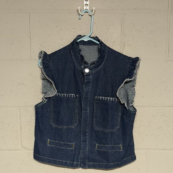 Denim Ruffle Trim Sleeveless Vest Small NWOT – Cottagecore, Western, Prairiecore - Picture 2 of 4